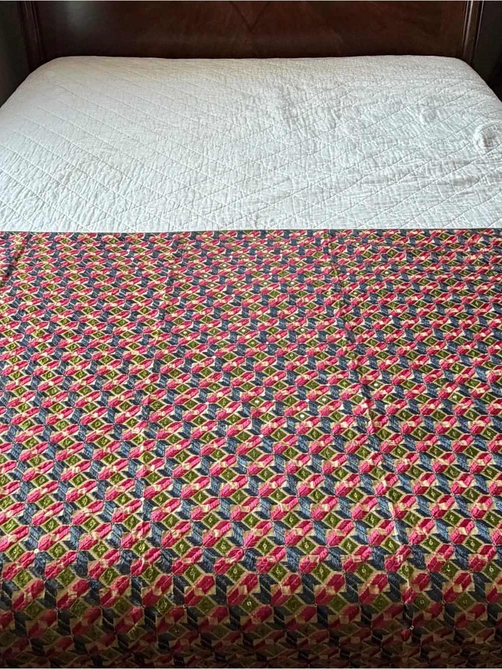 Vintage Embroidered Bed Runner Bed Scarf 37x92 Sequin Boho Textile Decor